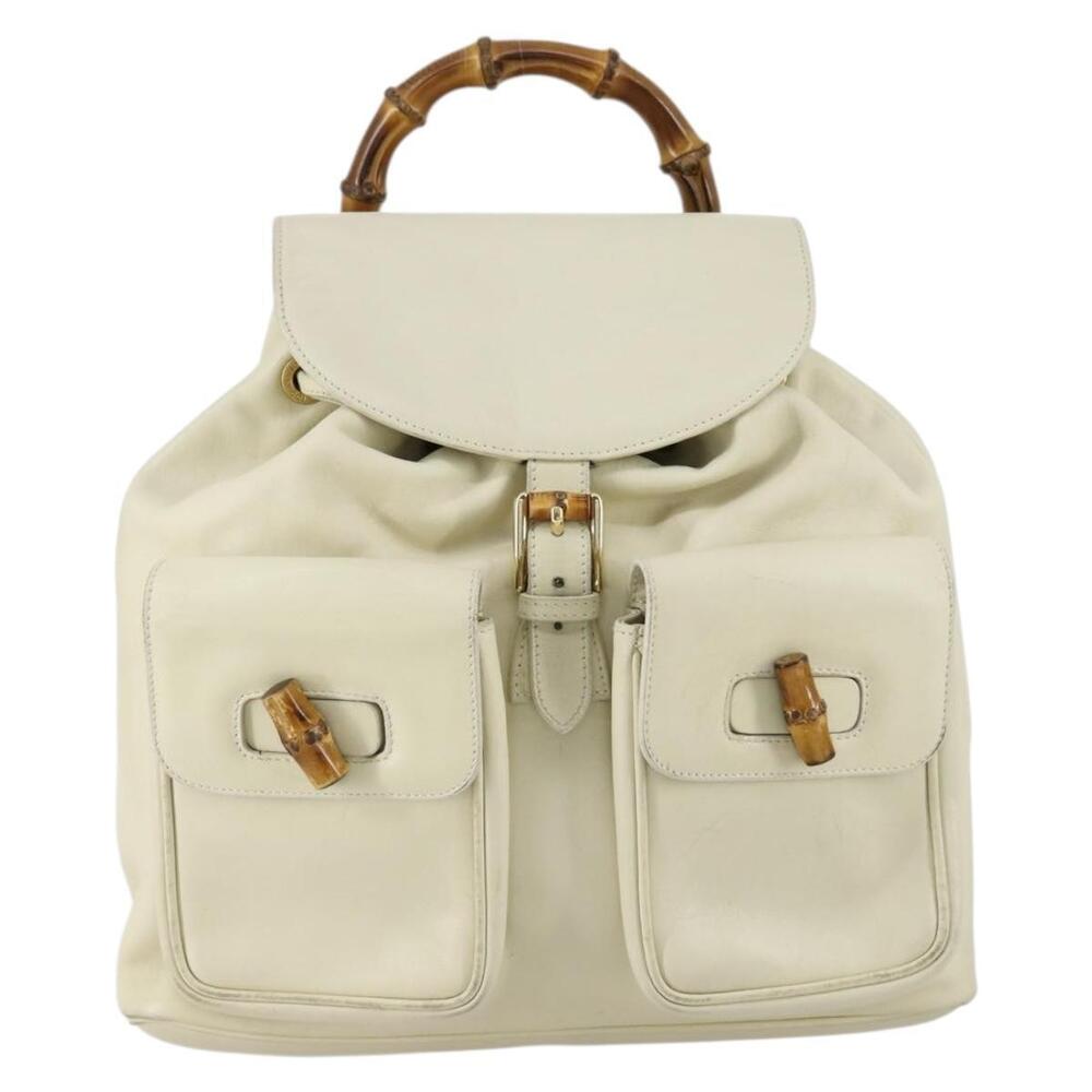 GUCCI Bamboo Backpack Leather Outlet Ivory Gold 003 8016 2058 Auth 151337 - Picture 13 of 16
